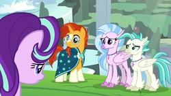 Size: 1920x1080 | Tagged: safe, screencap, silverstream, starlight glimmer, sunburst, terramar, classical hippogriff, hippogriff, pony, g4, student counsel, brother and sister, female, male, mare, siblings, stallion
