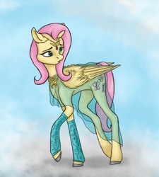 Size: 971x1080 | Tagged: safe, artist:joestick, artist:morfey_de_korellon, fluttershy, pegasus, pony, g4, accessory, clothes, dress, female, mare