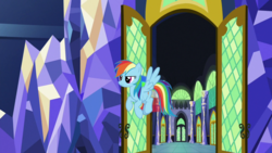 Size: 1920x1080 | Tagged: safe, screencap, rainbow dash, pegasus, pony, g4, the last laugh, female, mare, solo, spread wings, wings