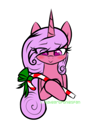 Size: 2000x2600 | Tagged: safe, artist:redheartponiesfan, oc, oc only, oc:lovend heart, pony, unicorn, candy, candy cane, female, food, high res, mare, simple background, solo, transparent background