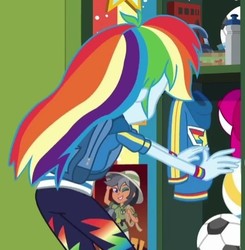 Size: 468x478 | Tagged: safe, screencap, chestnut magnifico, daring do, rainbow dash, equestria girls, g4, my little pony equestria girls: better together, run to break free, ass, butt, cropped, female, food, sandwich