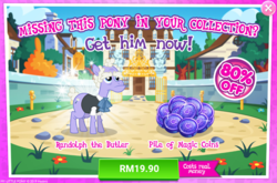 Size: 1032x681 | Tagged: safe, gameloft, randolph, earth pony, pony, g4, advertisement, costs real money, magic coins, sale