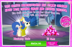 Size: 1030x685 | Tagged: safe, gameloft, blueberry curls, earth pony, pony, g4, advertisement, costs real money, gem, introduction card, sale