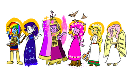 Size: 766x460 | Tagged: safe, artist:horsesplease, bird, dryad, human, equestria girls, g4, are equestrian girls human?, armor, brown-eared bulbul, cherry blossoms, clothes, crown, dress, eqg promo pose set, flag, flower, flower blossom, goddess, halo, helmet, hiyodori, jewelry, magic, mallet, mithûra, mythology, ontemazei, rabydosverse, regalia, sakura pie, winged human, winged humanization, wings