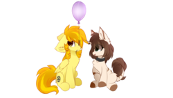 Size: 1920x1080 | Tagged: safe, artist:php146, artist:sketchfluffy, oc, oc only, pegasus, pony, unicorn, 2020 community collab, derpibooru community collaboration, balloon, chest fluff, ear fluff, mouth hold, transparent background
