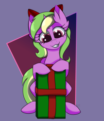 Size: 3656x4264 | Tagged: safe, artist:luxsimx, oc, oc only, oc:sparkly breeze, pony, unicorn, christmas, female, holiday, mare, present, solo