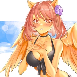 Size: 2048x2048 | Tagged: safe, artist:ringeko, oc, oc only, oc:firetale, pegasus, anthro, adorasexy, bikini, blower, clothes, cute, female, high res, looking at you, sexy, solo, swimsuit, wings