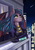 Size: 2480x3508 | Tagged: safe, alternate version, artist:lifejoyart, oc, oc only, oc:dawn sentry, bat pony, anthro, anthro oc, bat pony oc, bat wings, blushing, city, clothes, commission, cyberpunk, digital art, dress, dyed hair, ear fluff, female, high res, looking up, mare, night, night sky, shooting star, sky, smiling, solo, stars, trenchcoat, wings