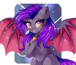 Size: 1024x878 | Tagged: safe, artist:silvia-zero, oc, oc only, oc:dawn sentry, bat pony, pony, bat wings, choker, female, long hair, looking at you, mare, solo, wings