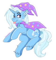 Size: 482x510 | Tagged: safe, artist:candymonsterr, trixie, pony, unicorn, g4, female, lidded eyes, raspberry, smiling, solo, tongue out, unshorn fetlocks