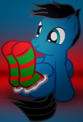 Size: 2250x3300 | Tagged: safe, artist:agkandphotomaker2000, oc, oc:pony video maker, pegasus, pony, clothes, high res, implied heartswarming, seasonal socks, socks, striped socks