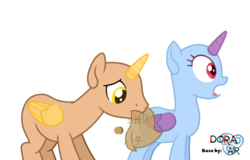 Size: 2632x1688 | Tagged: safe, artist:doraair, oc, alicorn, pony, alicorn oc, bald, base, cloth, duo, duo male and female, female, horn, male, mare, mouth hold, open mouth, sad, signature, simple background, stallion, transparent background, transparent horn, transparent wings, wings