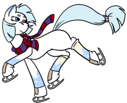 Size: 1016x823 | Tagged: safe, artist:dragonflyfire8, artist:ponebox, oc, oc only, earth pony, pony, clothes, coat markings, collaboration, earth pony oc, ice skating, looking back, scarf, skating, socks (coat markings), solo
