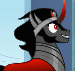Size: 1142x1078 | Tagged: safe, screencap, king sombra, pony, unicorn, g4, season 9, the beginning of the end, antagonist, canterlot, cute, evil cuteness, happy, male, smiling, solo, sombradorable, stallion, when he smiles