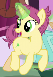 Size: 270x395 | Tagged: safe, screencap, glitter dust, pony, unicorn, g4, the last problem, background pony, clothes, cropped, dress, female, happy, levitation, magic, mare, offscreen character, open mouth, smiling, solo focus, telekinesis, the magic of friendship grows