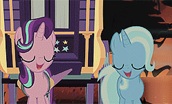 Size: 250x151 | Tagged: safe, screencap, starlight glimmer, trixie, pony, g4, road to friendship, animated, female, gif