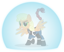 Size: 1280x1041 | Tagged: safe, artist:mlp-trailgrazer, oc, oc only, hybrid, manticore, pegasus, pony, clothes, crossover, fantastic four, female, invisible, invisible woman, marvel, smiling, solo, spread wings, wings