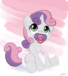 Size: 1438x1600 | Tagged: safe, artist:the-padded-room, sweetie belle, pony, unicorn, g4, baby, baby belle, baby pony, cute, diaper, diasweetes, female, filly, foal, pacifier, solo, younger