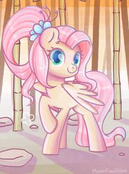 Size: 1369x1839 | Tagged: safe, artist:wavecipher, fluttershy, pegasus, pony, g4, the last problem, bamboo, cute, ear fluff, female, looking at you, mare, older, older fluttershy, raised hoof, shyabetes, solo