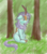 Size: 1662x1886 | Tagged: safe, artist:alcor, artist:skydreams, color edit, edit, oc, oc only, oc:blazing frost, kirin, colored, forest, kirin oc, sitting, sketch, solo