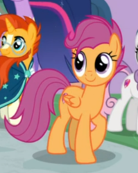 Size: 301x378 | Tagged: safe, screencap, scootaloo, sunburst, sweetie belle, pegasus, pony, unicorn, g4, the last problem, cropped, cute, cutealoo, female, glasses, male, mare, offscreen character, older, older scootaloo, older sunburst, raised hoof, smiling, solo focus, stallion