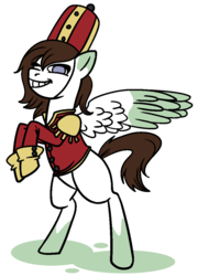 Size: 808x1124 | Tagged: safe, artist:dragonflyfire8, artist:ponebox, oc, oc only, pegasus, pony, clothes, collaboration, grin, hat, pegasus oc, rearing, simple background, smiling, solo, transparent background, wings