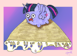 Size: 1806x1322 | Tagged: safe, artist:lechu-zaz, twilight sparkle, alicorn, pony, g4, female, food, funny, quesadilla, solo, traditional art, twilight sparkle (alicorn)