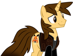 Size: 1023x781 | Tagged: safe, artist:ejlightning007arts, oc, oc only, oc:ej, fox, pony, unicorn, clothes, happy, male, simple background, solo, stallion, sweater, transparent background, vector, vest