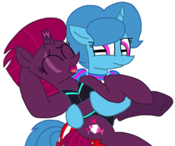 Size: 1266x1053 | Tagged: safe, artist:徐詩珮, fizzlepop berrytwist, spring rain, tempest shadow, pony, unicorn, series:sprglitemplight diary, series:sprglitemplight life jacket days, series:springshadowdrops diary, series:springshadowdrops life jacket days, g4, broken horn, clothes, cute, female, horn, lesbian, lifeguard, lifeguard spring rain, ship:springshadow, shipping, simple background, spring rain is not amused, springbetes, swimsuit, tempestbetes, transparent background, unamused