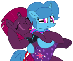 Size: 1257x1050 | Tagged: safe, artist:徐詩珮, fizzlepop berrytwist, spring rain, tempest shadow, pony, unicorn, series:sprglitemplight diary, series:sprglitemplight life jacket days, series:springshadowdrops diary, series:springshadowdrops life jacket days, g4, broken horn, clothes, cute, female, horn, lesbian, lifeguard, lifeguard spring rain, ship:springshadow, shipping, simple background, spring rain is not amused, springbetes, swimsuit, tempestbetes, transparent background, unamused