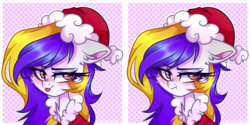 Size: 2042x1024 | Tagged: safe, artist:_spacemonkeyz_, oc, oc only, pony, blushing, bust, christmas, female, hat, holiday, mare, portrait, santa hat, solo, tongue out