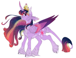 Size: 2996x2315 | Tagged: safe, artist:loladotz, twilight sparkle, alicorn, classical unicorn, pony, unicorn, g4, alternate design, cheek fluff, chest fluff, cloven hooves, ear fluff, female, high res, horn, leonine tail, simple background, solo, transparent background, twilight sparkle (alicorn), unshorn fetlocks, updated, updated design