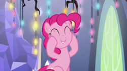 Size: 1920x1080 | Tagged: safe, screencap, pinkie pie, earth pony, pony, g4, the last laugh, ^^, eyes closed, female, mare, smiling, solo
