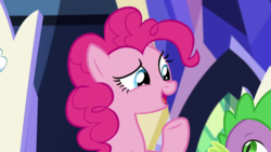 Size: 1920x1080 | Tagged: safe, screencap, pinkie pie, spike, g4, the last laugh, open mouth