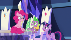 Size: 1920x1080 | Tagged: safe, screencap, pinkie pie, spike, twilight sparkle, alicorn, dragon, pony, g4, the last laugh, cutie map, twilight sparkle (alicorn), winged spike, wings