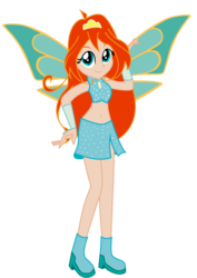 Size: 753x1062 | Tagged: safe, artist:lhenao, artist:marihht, artist:princesssnowofc, fairy, human, equestria girls, g4, barely eqg related, base used, bloom (winx club), blue wings, clothes, crossover, equestria girls style, equestria girls-ified, fairy wings, gloves, magic winx, rainbow s.r.l, shoes, wings, winx club