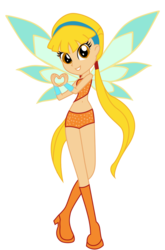 Size: 727x1100 | Tagged: safe, artist:lhenao, artist:marihht, artist:princesssnowofc, fairy, human, equestria girls, g4, barely eqg related, base used, blue wings, boots, clothes, crossover, equestria girls style, equestria girls-ified, fairy wings, heart hands, magic winx, rainbow s.r.l, shoes, stella (winx club), wings, winx club