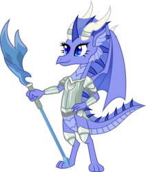 Size: 823x971 | Tagged: safe, artist:andrevus, oc, oc only, oc:wandering moonbeam, dragon, armor, dragoness, dragonified, female, jewelry, simple background, solo, species swap, staff, transparent background