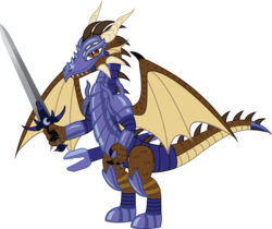 Size: 974x820 | Tagged: safe, artist:andrevus, oc, oc only, oc:andrevus whitetail, dragon, armor, dragonified, simple background, solo, species swap, sword, transparent background, weapon