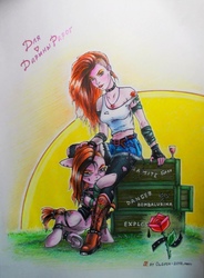 Size: 723x981 | Tagged: safe, artist:olgfox, human, pony, alcohol, clothes, female, flower, makeup, mare, rose, russia, sitting, sun, tattoo, traditional art, wine