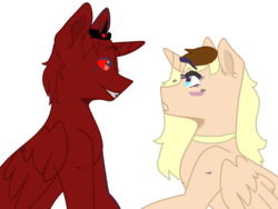 Size: 1600x1200 | Tagged: safe, oc, oc only, alicorn, pony, alicorn oc, base used, blonde, crown, duo, edgy, female, horn, jewelry, makeup, male, mare, necklace, red, regalia, rule 63, stallion