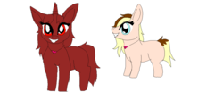 Size: 1248x514 | Tagged: safe, oc, oc only, pony, blonde, cute, duo, edgy, female, filly, heart, heart necklace, jewelry, necklace, red, simple background, white background, younger