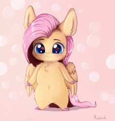 Size: 2080x2193 | Tagged: safe, artist:miokomata, fluttershy, bird, hybrid, pegasus, penguin, pony, semi-anthro, g4, arm hooves, blushing, chest fluff, colored hooves, cute, female, freckles, high res, shyabetes, solo, weapons-grade cute