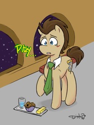 Size: 1200x1600 | Tagged: safe, artist:taffytwist, doctor whooves, time turner, pony, lovestruck derpy, g4, butter, food, implied derpy, male, muffin, solo, that pony sure does love butter