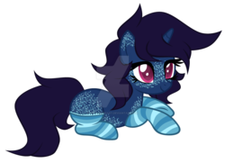 Size: 1280x926 | Tagged: safe, artist:magicdarkart, oc, oc only, pony, unicorn, body freckles, clothes, deviantart watermark, female, freckles, mare, obtrusive watermark, prone, simple background, socks, solo, striped socks, transparent background, watermark