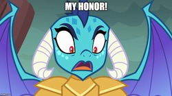 Size: 888x499 | Tagged: safe, edit, edited screencap, screencap, princess ember, dragon, g4, gauntlet of fire, armor, avatar the last airbender, caption, dragoness, female, image macro, meme, open mouth, red eyes, solo, spread wings, text, wings, zuko