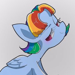 Size: 1024x1024 | Tagged: safe, artist:1drfl_world_end, rainbow dash, pegasus, pony, g4, alternate hairstyle, colored pupils, cute, dashabetes, female, gray background, lidded eyes, mare, simple background, solo