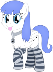 Size: 1212x1642 | Tagged: safe, artist:djdavid98, oc, oc only, oc:snow pup, pegasus, pony, 2020 community collab, derpibooru community collaboration, :p, chest fluff, clothes, collar, female, looking at you, raised hoof, simple background, socks, solo, striped socks, tongue out, transparent background