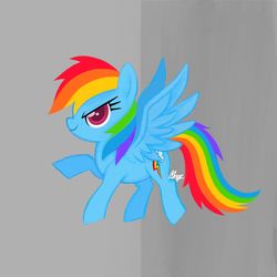 Size: 1280x1280 | Tagged: safe, artist:mn27, rainbow dash, pegasus, pony, g4, female, gray background, lidded eyes, mare, raised hoof, simple background, solo, spread wings, wings