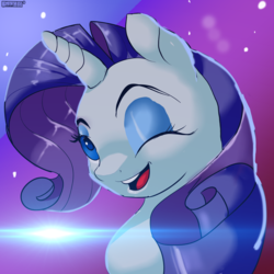 Size: 3508x3508 | Tagged: safe, artist:skyart301, rarity, pony, unicorn, g4, bust, cute, female, high res, mare, one eye closed, open mouth, portrait, raribetes, smiling, solo, wink